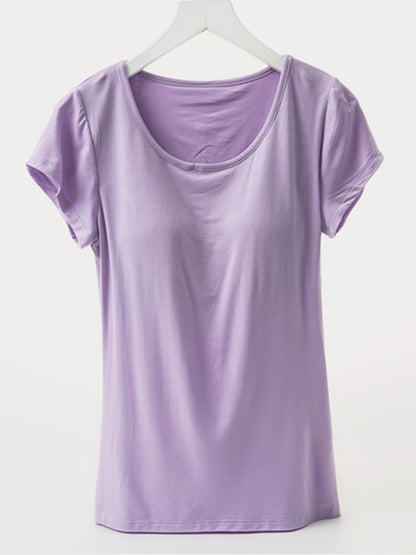 Round Neck Short Sleeve T-Shirt with Bra