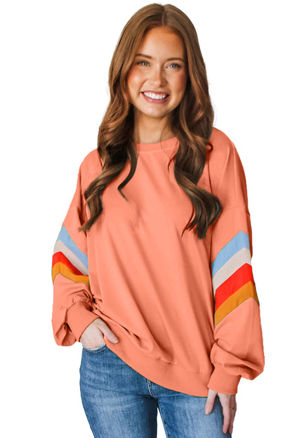 Moonlight Jade Patchwork Drop Sleeve Loose Sweatshirt