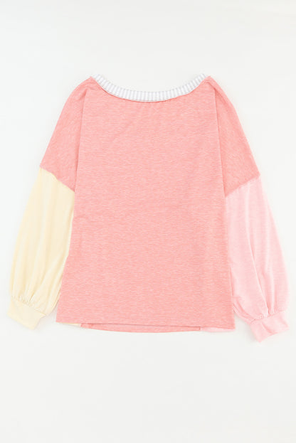 Rose Striped Color Block Splicing Long Sleeve Shirt