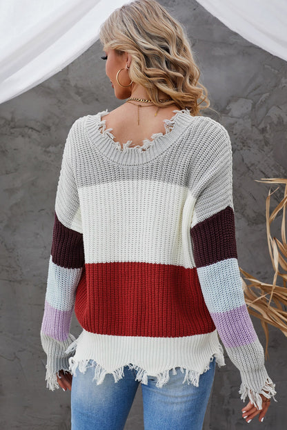 Colorblock Distressed Sweater