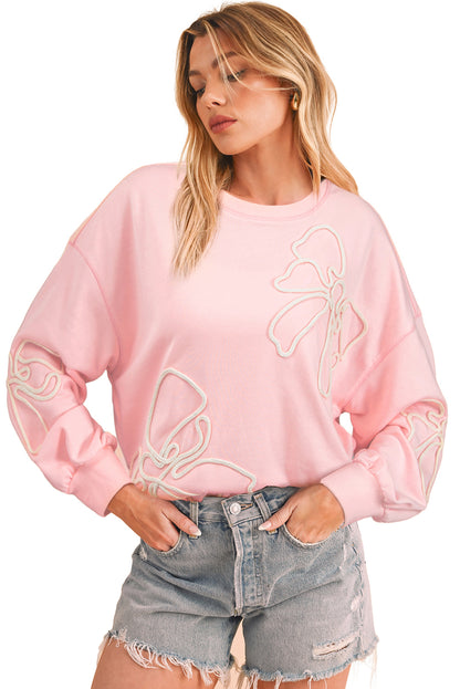 Light Pink Flower Pattern Drop Shoulder Loose Sweatshirt