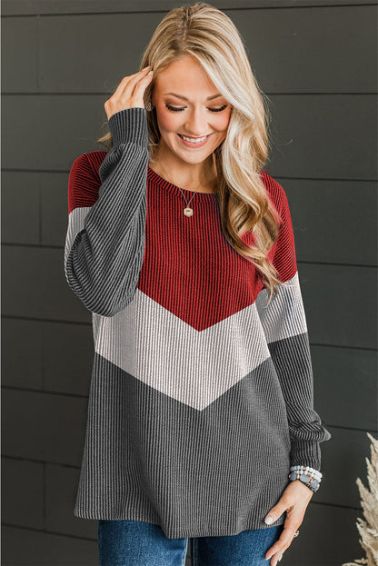 Medium Grey Color Block Corded Tunic Long Sleeve Top