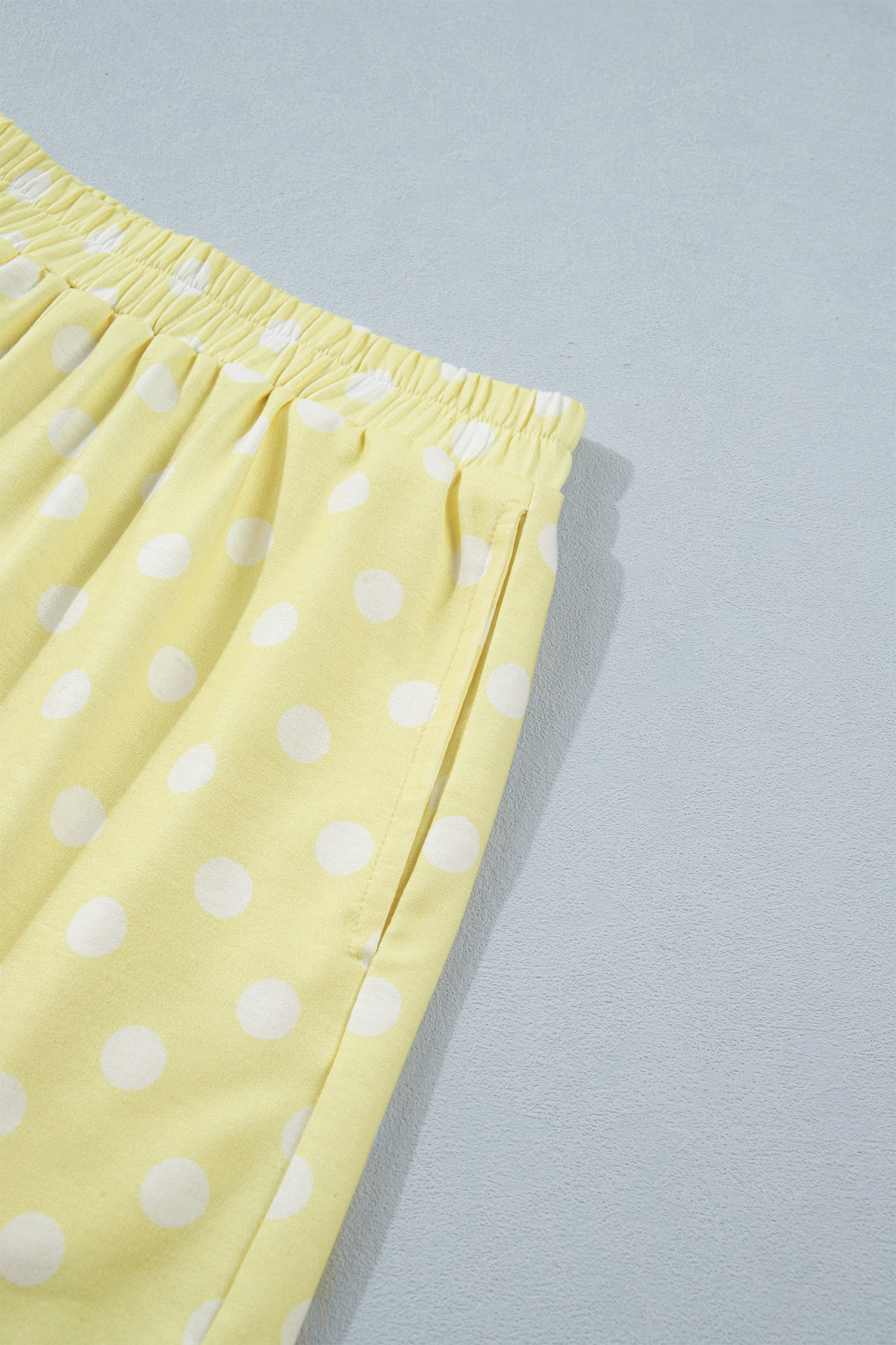 Green Polka Dot Print Color Block Trim Mock Neck Short Set