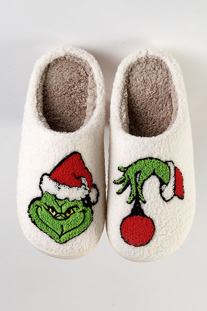 White Cartoon Christmas Elf Winter Cozy Slippers