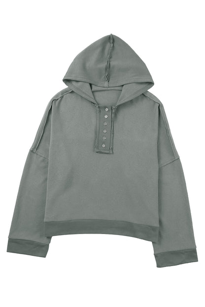 Black Button Front Plain Pullover Hoodie