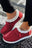 Fiery Red Lace up Corduroy Fur Lined Slip on Shoes