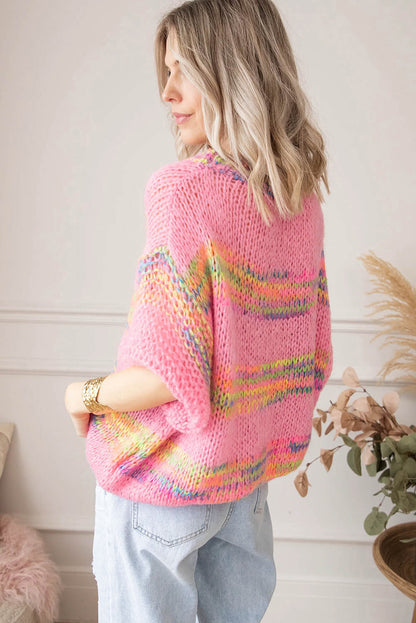 Colorful Stripes 3/4 Sleeve Loose Sweater