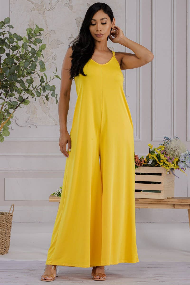 HH697R-S - Spaghetti Strap Wide Leg Jumpsuit