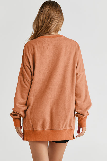 Khaki Drop Shoulder Ribbed Trim Oversized Sweatshirt