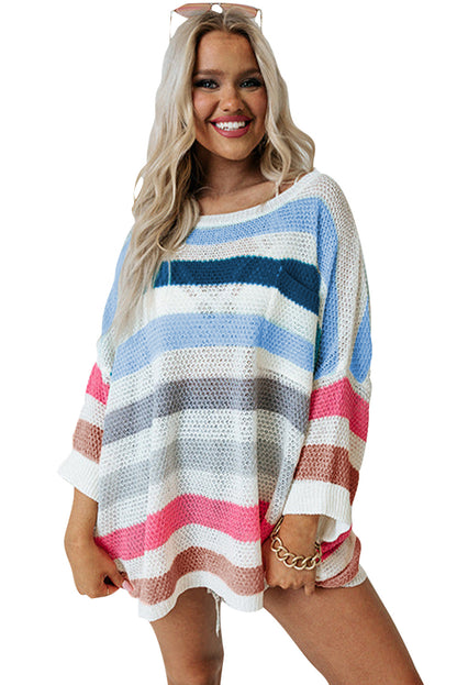 Multicolor Striped Knit Top with Chest Pocket