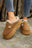 Brown Plush Patched Buckle Decor Thick Sole Thermal Slippers