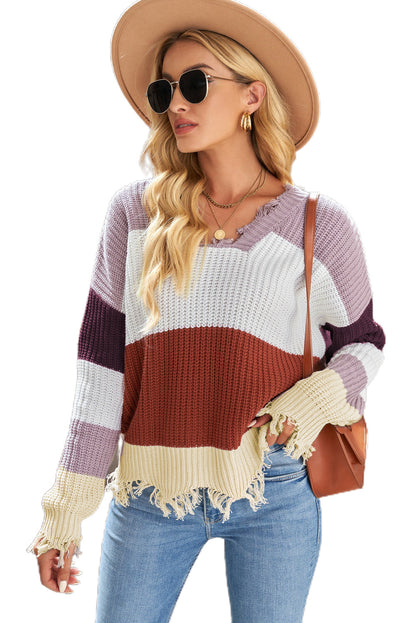 Colorblock Distressed Sweater