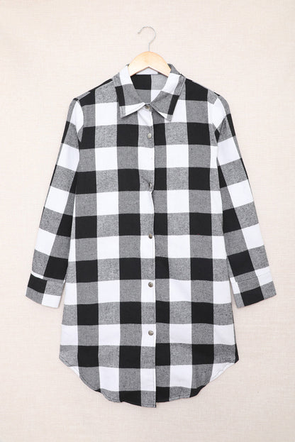 Brown & Black Plaid Collared Botton Down Long Shirt Shacket