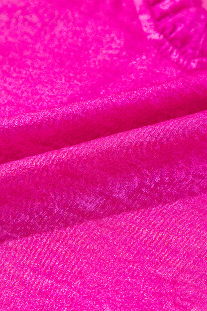 Gold Metallic Velvet Frill V Neck Puff Sleeve Babydoll Blouse