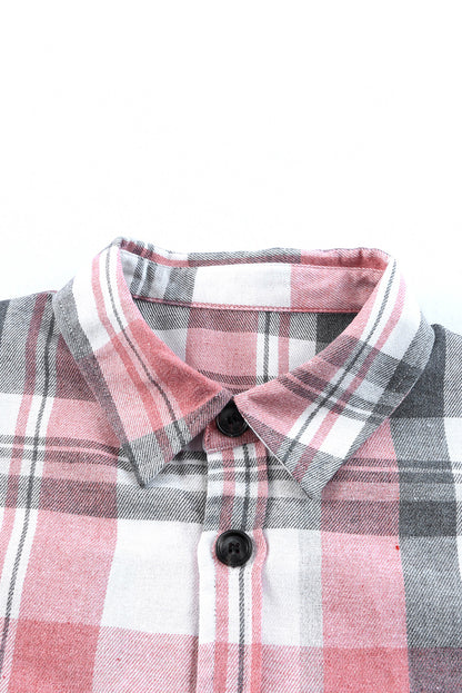 Pink Long Sleeve Collared Button Up Flannel Shirt