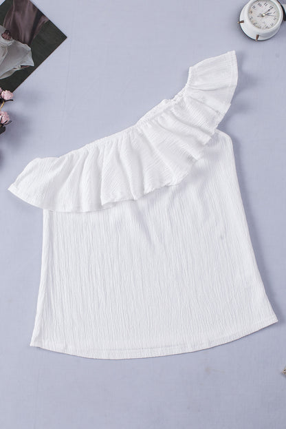 Rosy Crinkled Ruffle Casual Short Sleeve Blouse