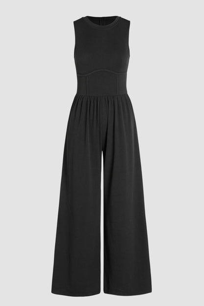 Medium Grey Sleeveless High Waist Wide Leg Jumpsuit