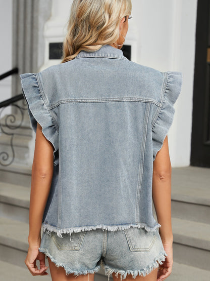 Raw Hem Cap Sleeve Denim Jacket