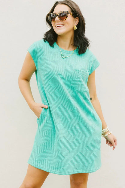 Mint Green Plain Textured Pocketed Mini Dress