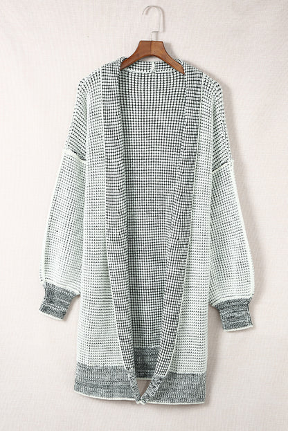 Rose Plaid Contrast Trim Casual Knit Long Cardigan