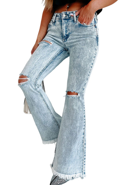 Distressed Acid Wash Flare Jeans