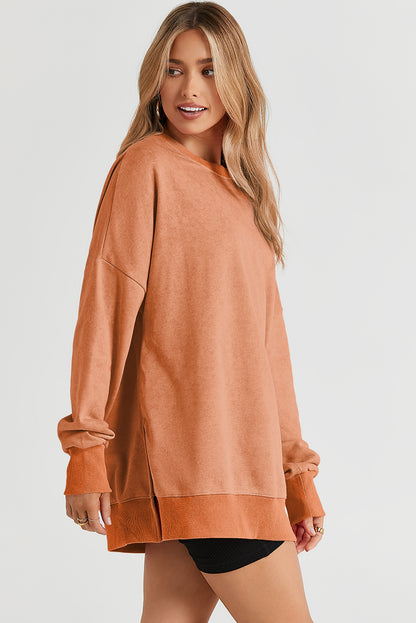 Khaki Drop Shoulder Ribbed Trim Oversized Sweatshirt