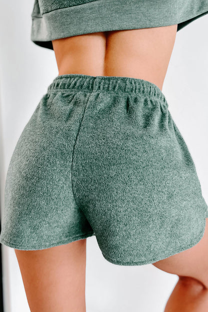 Green Fleece Cropped Pullover & Shorts Two Piece Shorts Set