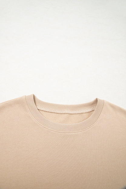 Smoke Gray Plaid Patchwork Sleeve Raw Seam Sweatshirt