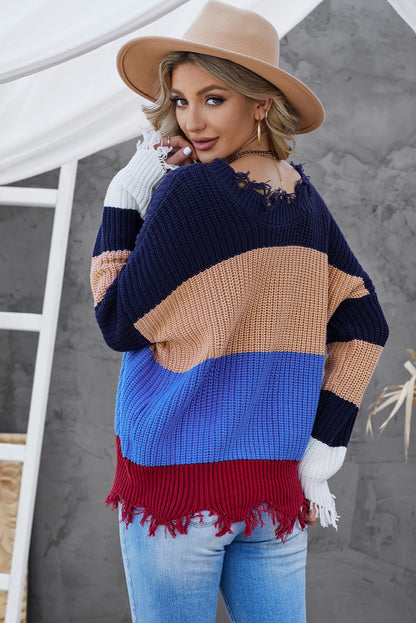 Colorblock Distressed Sweater