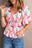 Apricot Floral Print Puff Sleeve Blouse V Neck Smocked Peplum Top