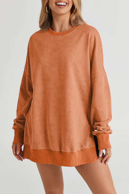 Khaki Drop Shoulder Ribbed Trim Oversized Sweatshirt