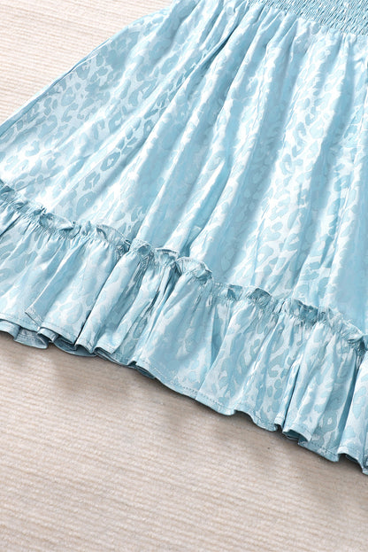 Split Sleeves Smocked Waist Leopard Satin Dress