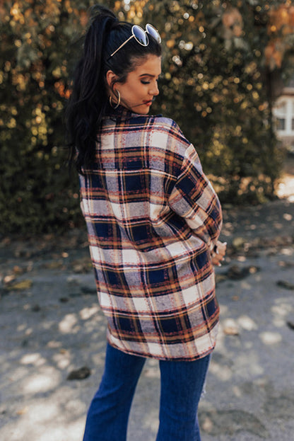 Dark Red Plaid Oversized Flap Pockets Shacket with Slits