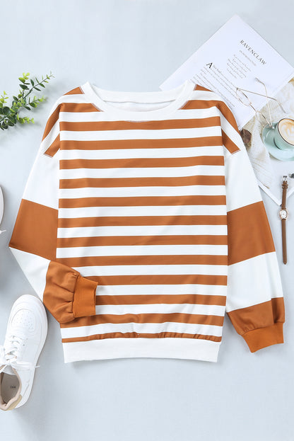 Blue Striped Casual Drop Shoulder Pullover Sweatshirt