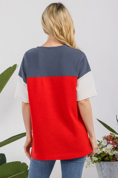 Celeste Full Size Ribbed Star Color Block T-Shirt