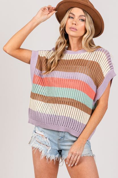 SAGE + FIG Color Block Striped Crochet Sweater