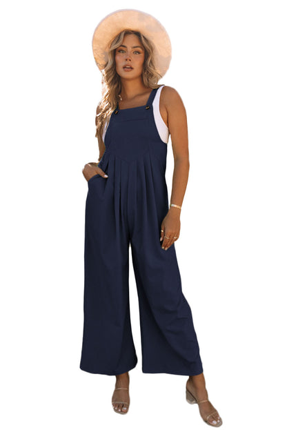 Green Sleeveless Pleated Wide Leg Jumpsuit