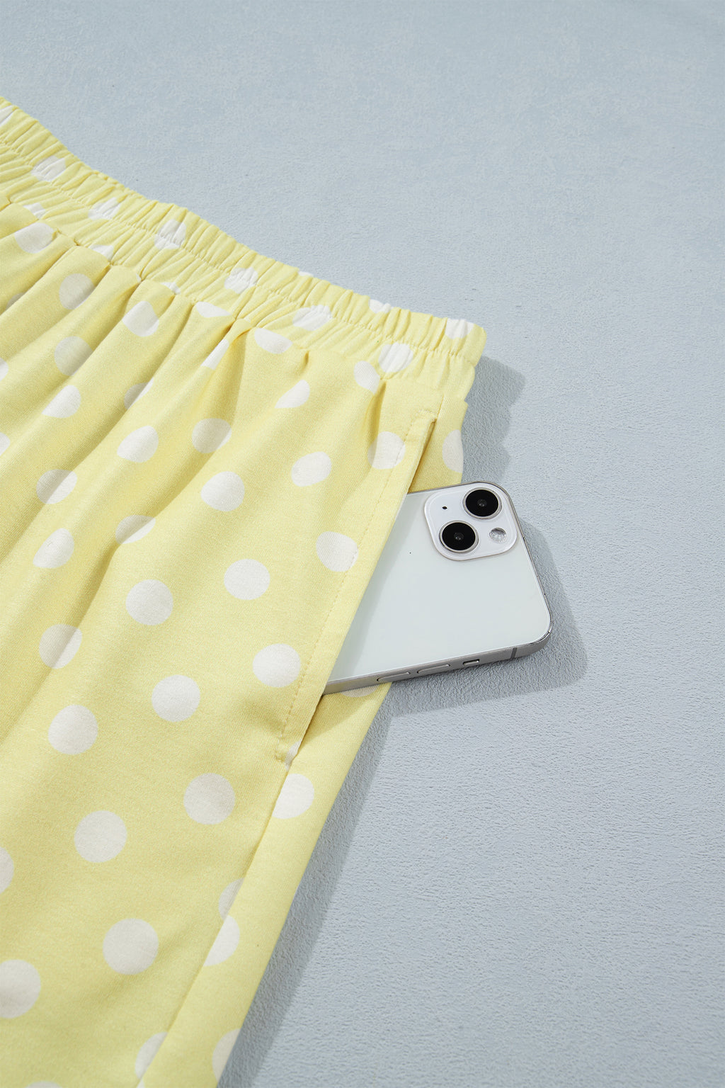 Green Polka Dot Print Color Block Trim Mock Neck Short Set