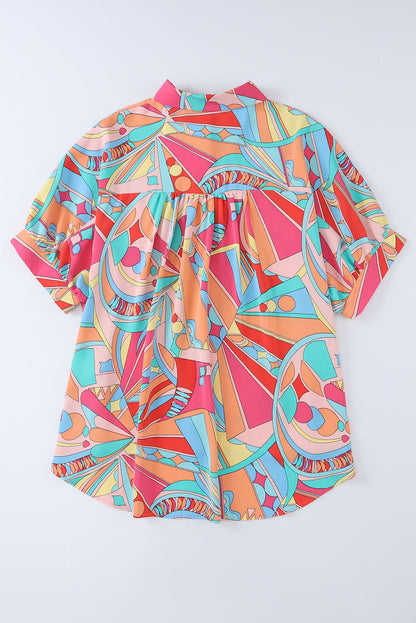 Multicolor Geometric Abstract Print Long Sleeve Shirt Dress