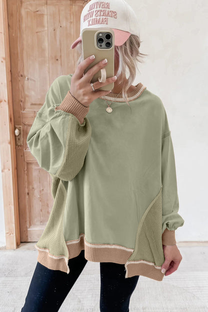 Wild Wind Colorblock Waffle Patchwork Oversize Sweatshirt