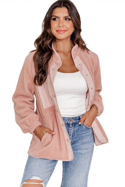 Orchid Petal Sherpa Contrast Trim Zipped Pocket Jacket