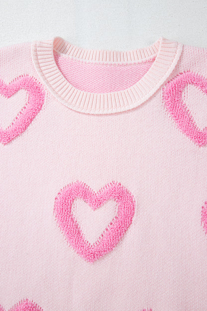 Pink Heart Shape Bubble Sleeve Baggy Sweater