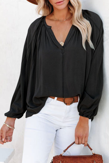 Rosy Casual Plicated Detail V Neck Blouse