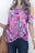 Multicolor Lavender Abstract Print Cold Shoulder Short Sleeve Blouse