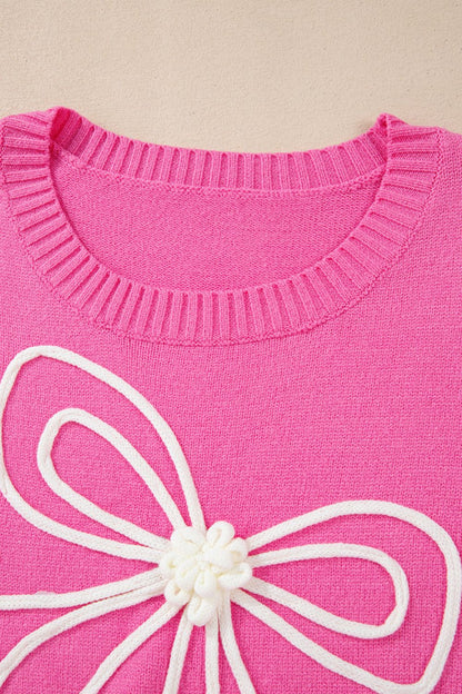 Bow Round Neck Dropped Shoulder Sweater