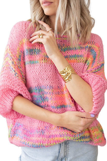 Colorful Stripes 3/4 Sleeve Loose Sweater