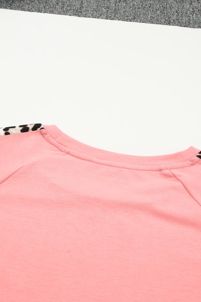 Colorblock Leopard Short Sleeve and Shorts Loungewear