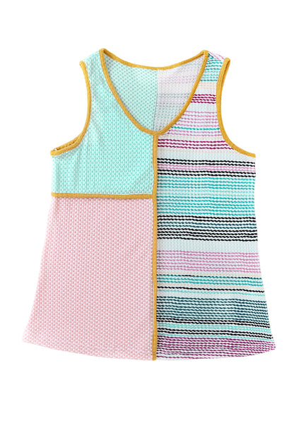 Multicolor Contrast Trim Color Block V Neck Tank Top