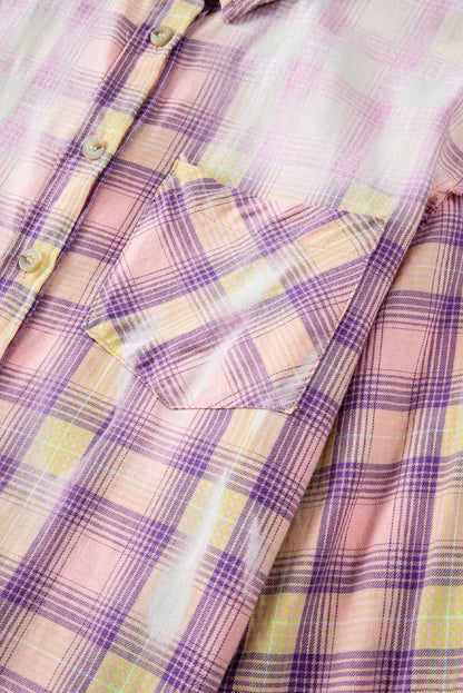 Purple Plaid Long Sleeve Collared Button Up Shirt