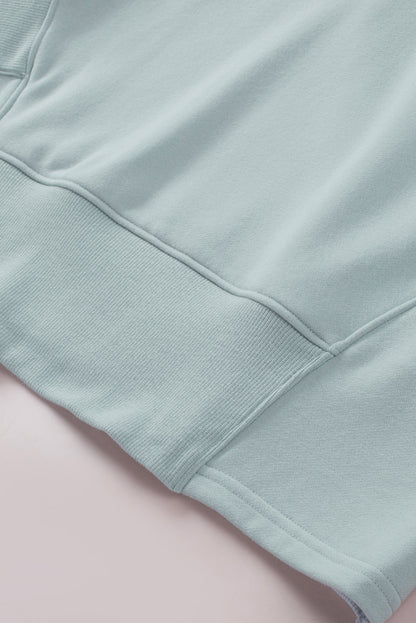 Light Blue Casual Batwing Sleeve Pocket Henley Hoodie